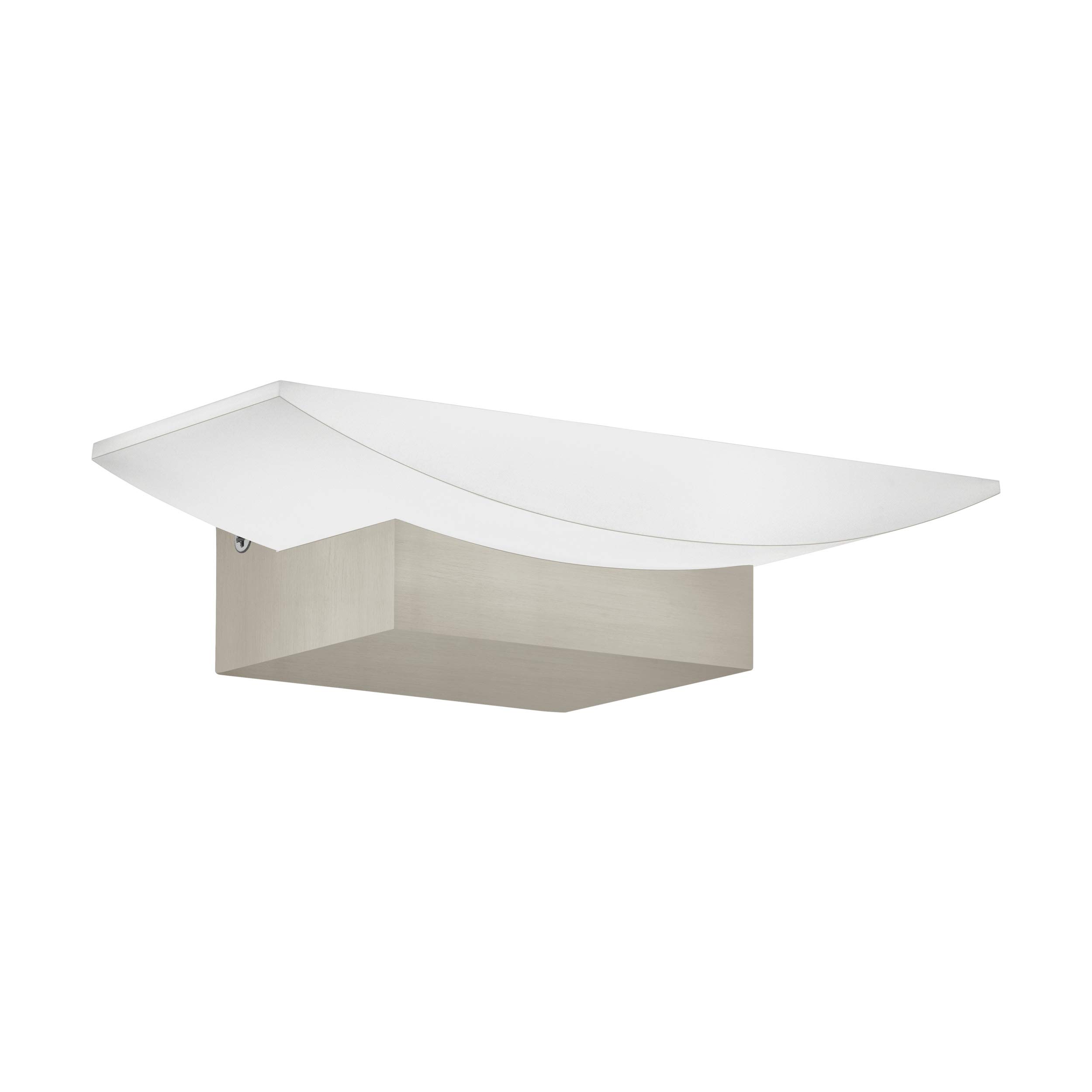 EGLO LED Lámpara de pared Metrass, aplique moderno de una luz, iluminación | de pared interior en aluminio y plástico, lámpara de salón en níquel mate satinado, luz LED de pasillo blanco cálido