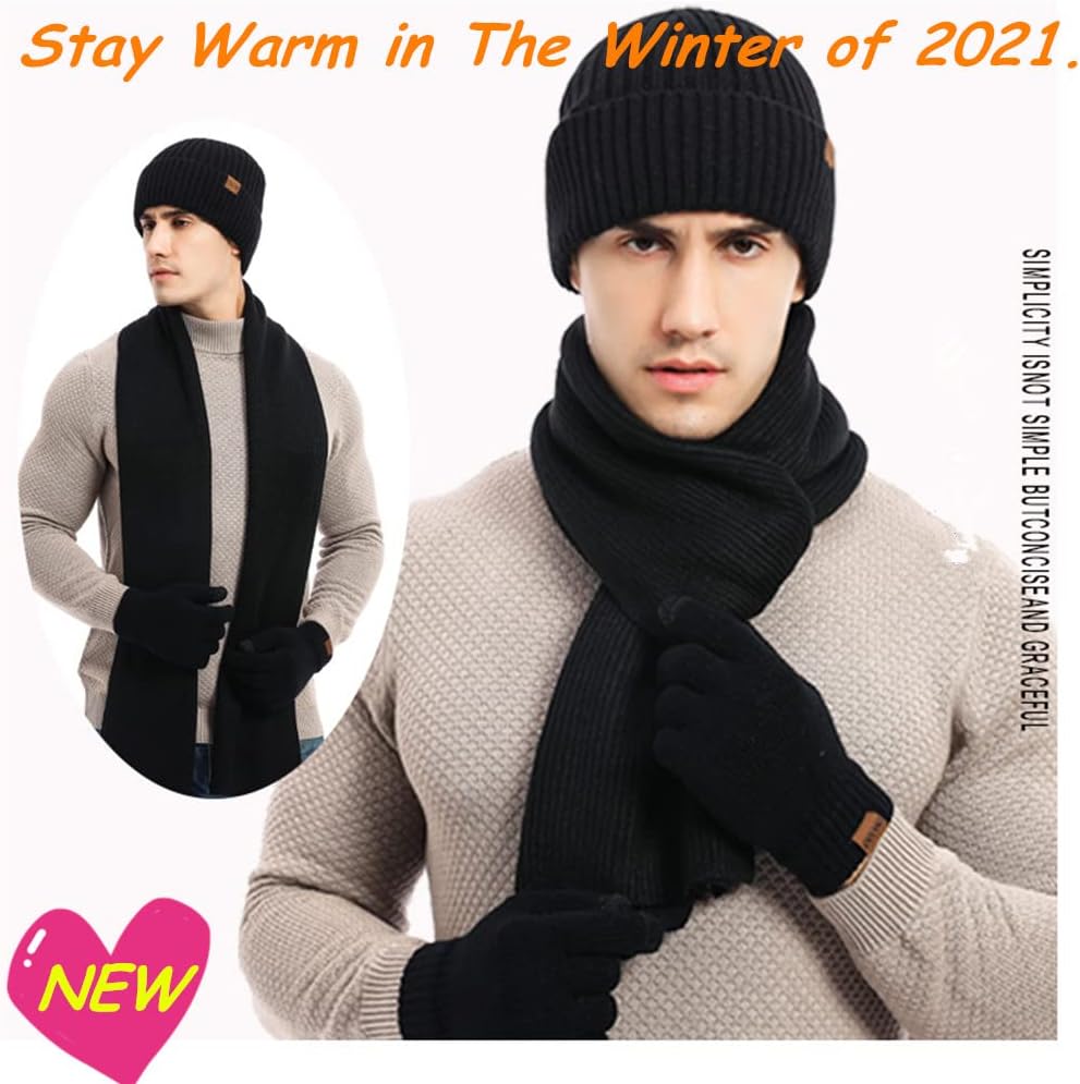 Mens Winter Hat Scarf Glove set for Men 3 Pcs Touchscreen Anti Slip Gloves Knit Stretchy Beanie Hats and long Scarfs Set - Image 6