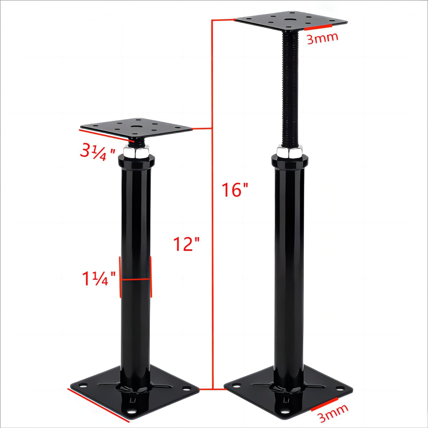 2 Pack Adjustable Floor Jack,Mini Screw Jack,Telescoping Jack for Temporary Support,Post 12" to 16" (Black).