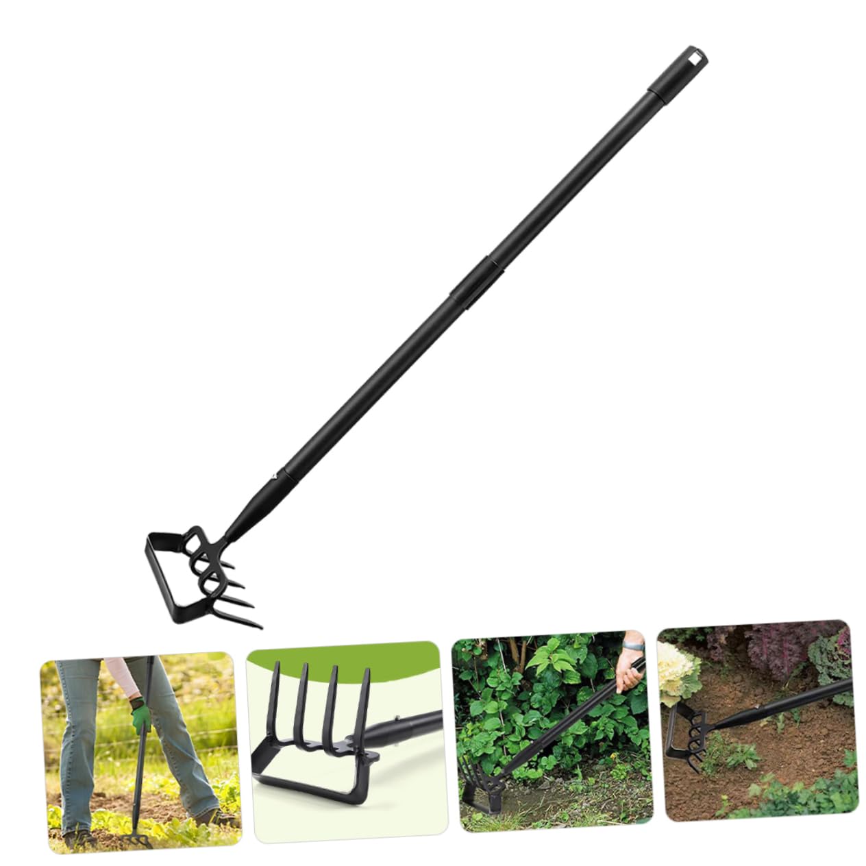 SHINEOFI Azada de Jardín y Rastrillo de Mano para Jardinería Doméstica, 3 Secciones 1.2 M, Acero Inoxidable, Mango Ergonómico, Herramienta Multifunción para Desherbar y Labrar en Patios y Jardines