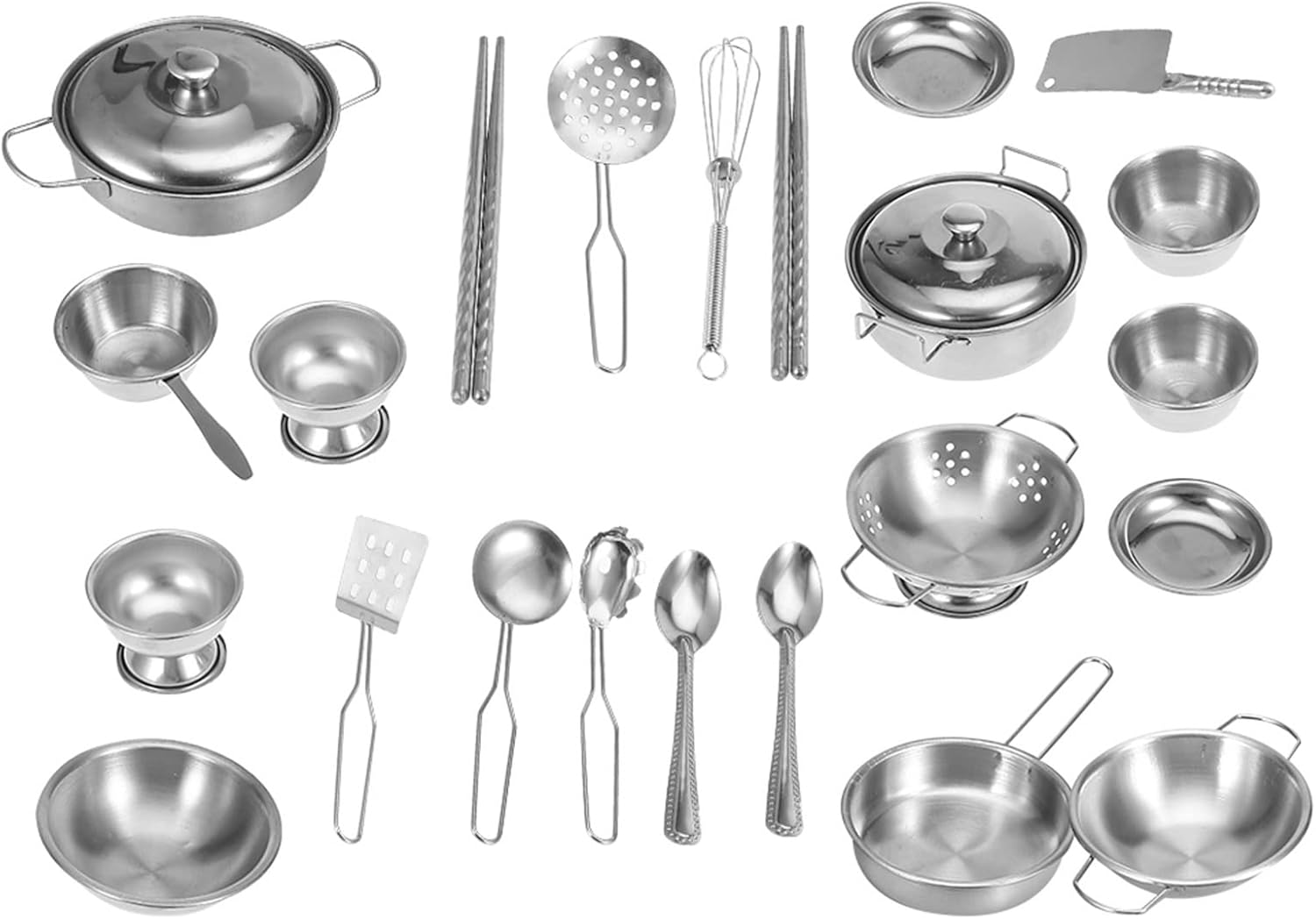 Kids Play Pots and Pans Playset with Mini Stainless Steel
