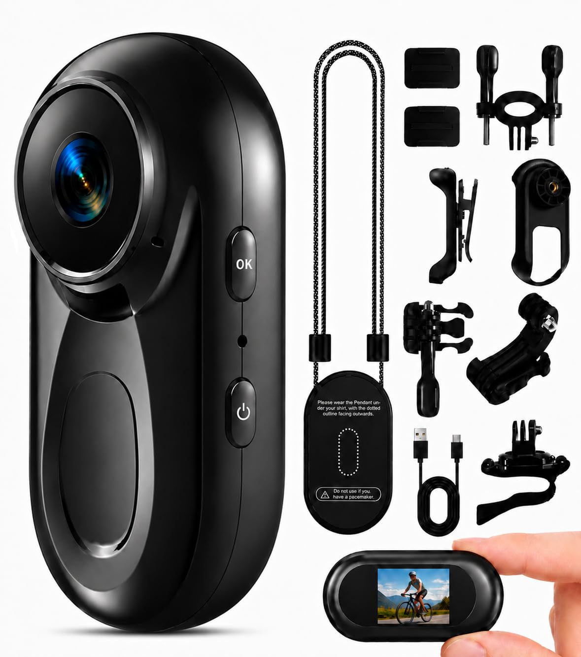 Mini Body Camera 1080P, 512G Thumb Action Camera with Magnetic &amp; 360° Clip