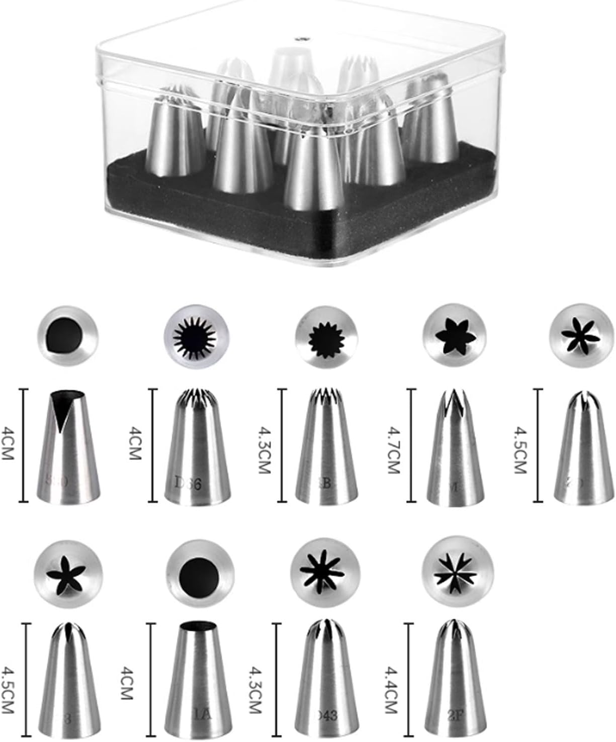 9-Piece 304 Stainless Steel Piping Nozzle Set Seamless Icing Tip Collection with Storage Case Cake Decorating Tools Pastry Tips