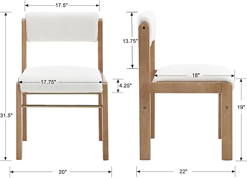 Miniatura 5 de EALSON Juego de 2 sillas de comedor modernas de mediados de siglo, sillas de cocina tapizadas de sherpa de granja con patas de madera, respaldo
