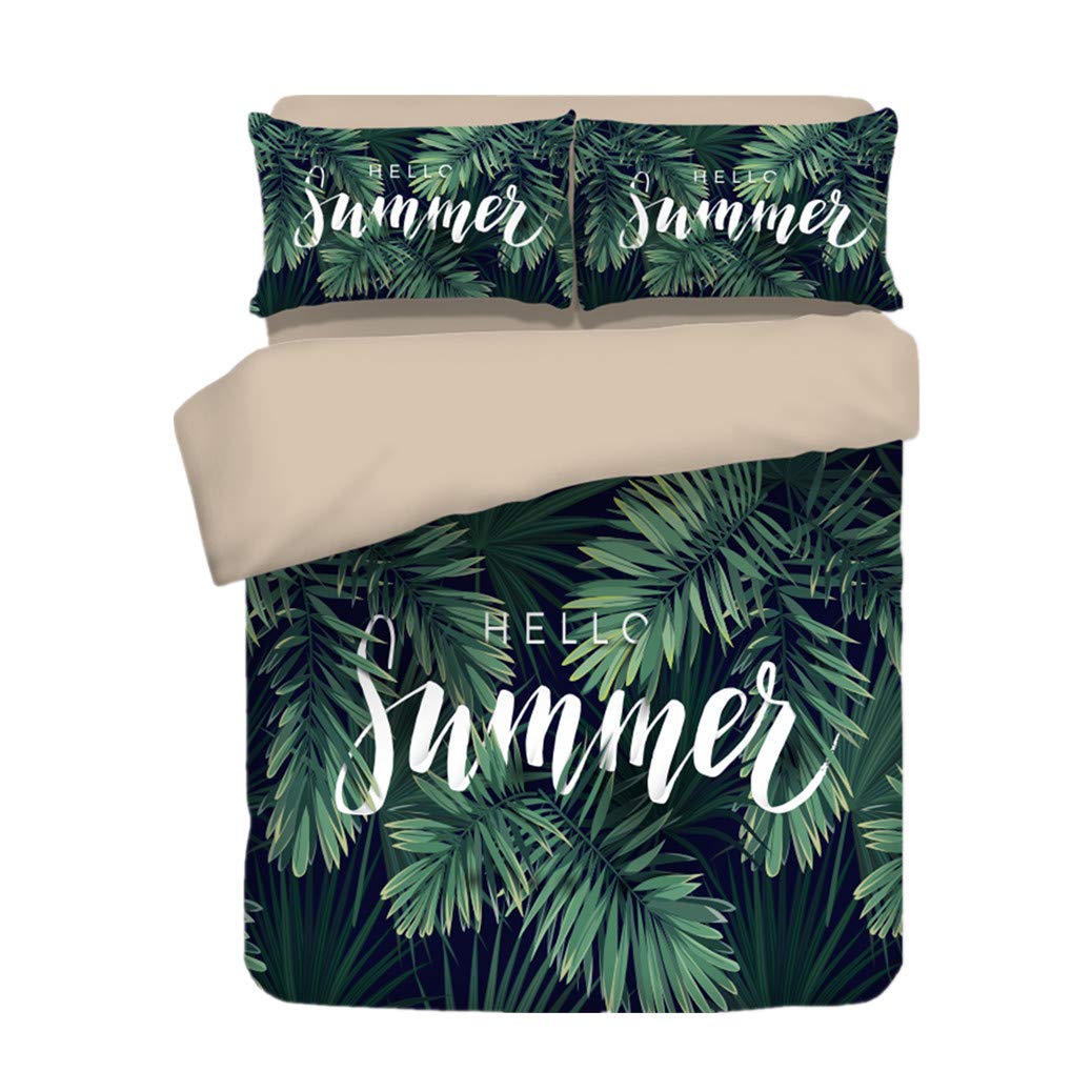 Copripiumino Stile Tropicale Africano – Foglie Di Banana Verdi E Fiori Rossi – Misura Doppia 200×200 Cm – 2 Federe Incluse