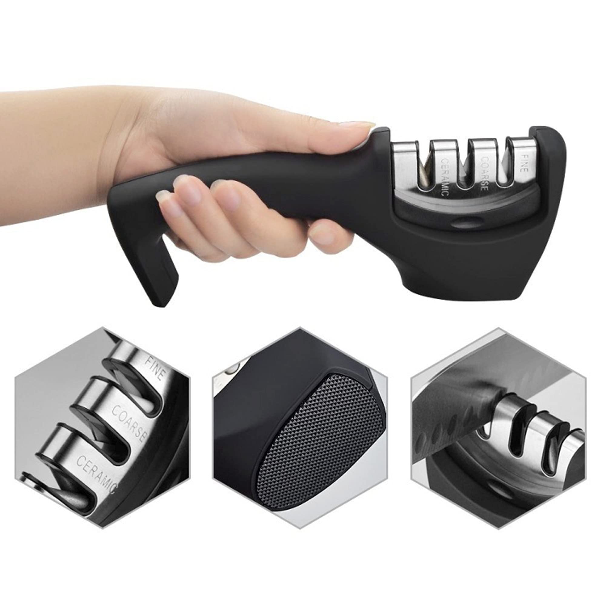 Kitchen Knife Sharpener 3 Stage Knife Sharpening Can Repair Restore and Polish Blades Knife Sharpener with Diamond Tungsten Ceramic for Dull Steel Paring Chefs Knives Pocket Knives