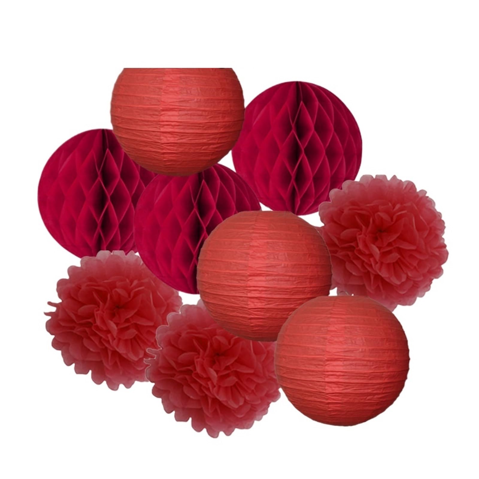 Paper Lanterns Wedding Party Favor Hanging Round Paper Lantern 6" 8" 10" 12" Baptism Birthday Holiday Decor(Red Set,8inch(20cm))
