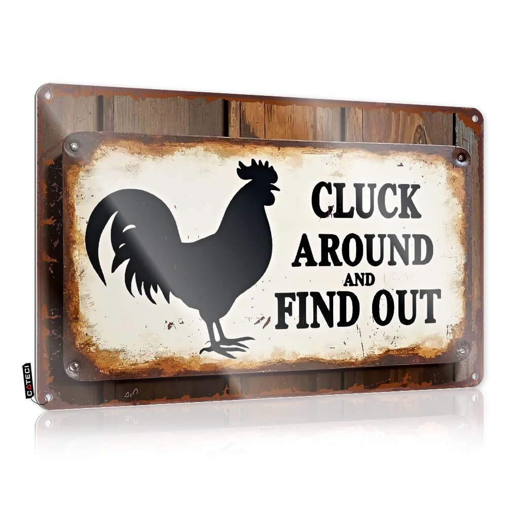 Sujd Colour A Rooster With The Phrase "Cluck Around And Find Out." Tin Metal Decor Tinsign Decorative | Humor Personalized Hanging Art For Score Living Room(30X40cm)