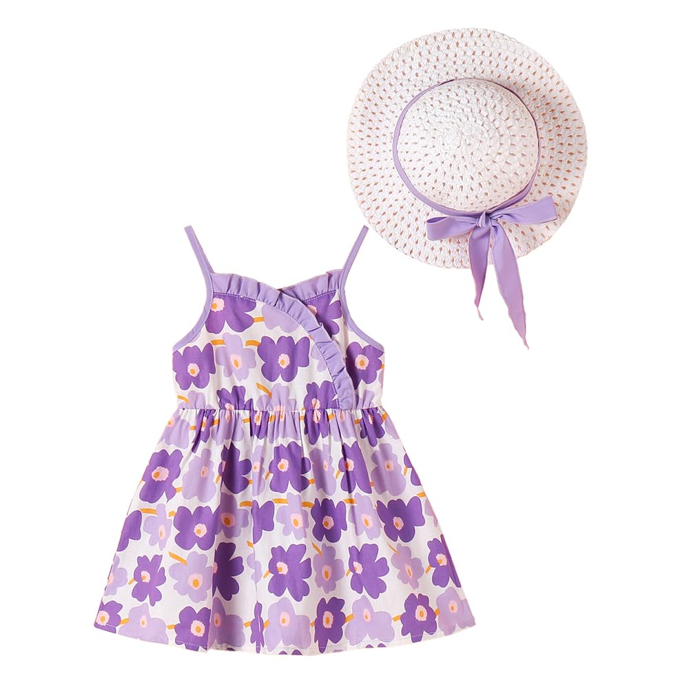Baby Girls Floral Print Sleeveless Lavender Casual Dresses-image-26
