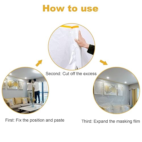 Miniatura 7 de 4 piezas de cinta y cortina de 5 pies x 65 pies de película de enmascaramiento precintada para pintura de plástico, rollo de láminas de plástico,