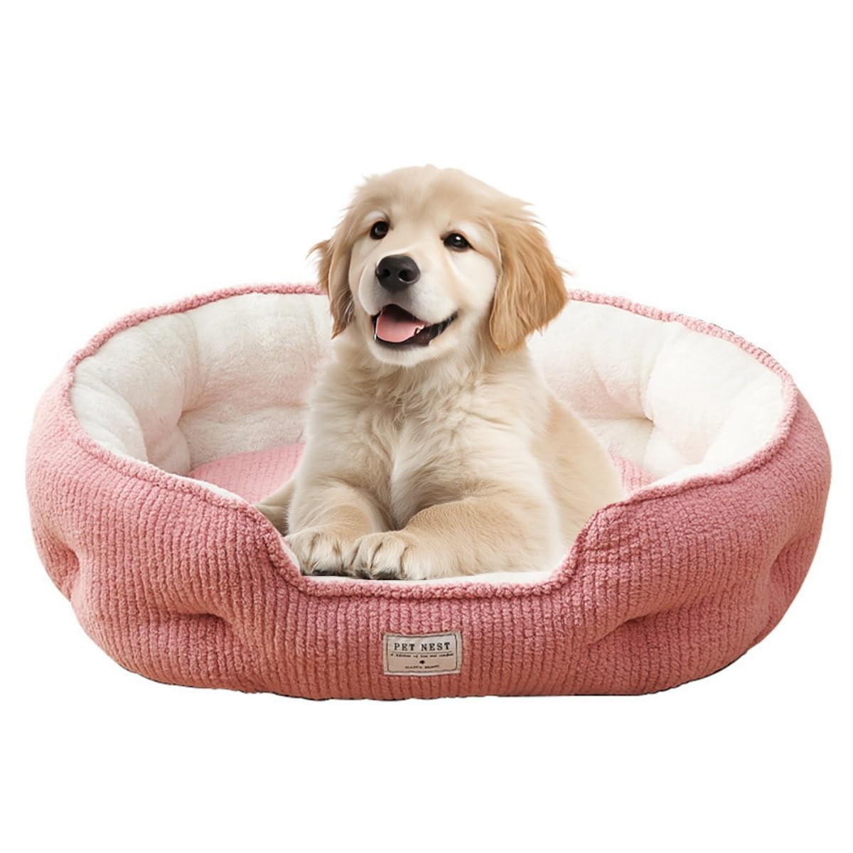 Odot Solid Color Fleece Dog Bed, Washable Rectangle Pet Bed for Kitten Puppy, Pet Cushion with Soft Cosy Warm Plush Fabric and Anti-Slip Bottom, Can Soothe Cats and Dogs (Pink,L: 58x50cm)