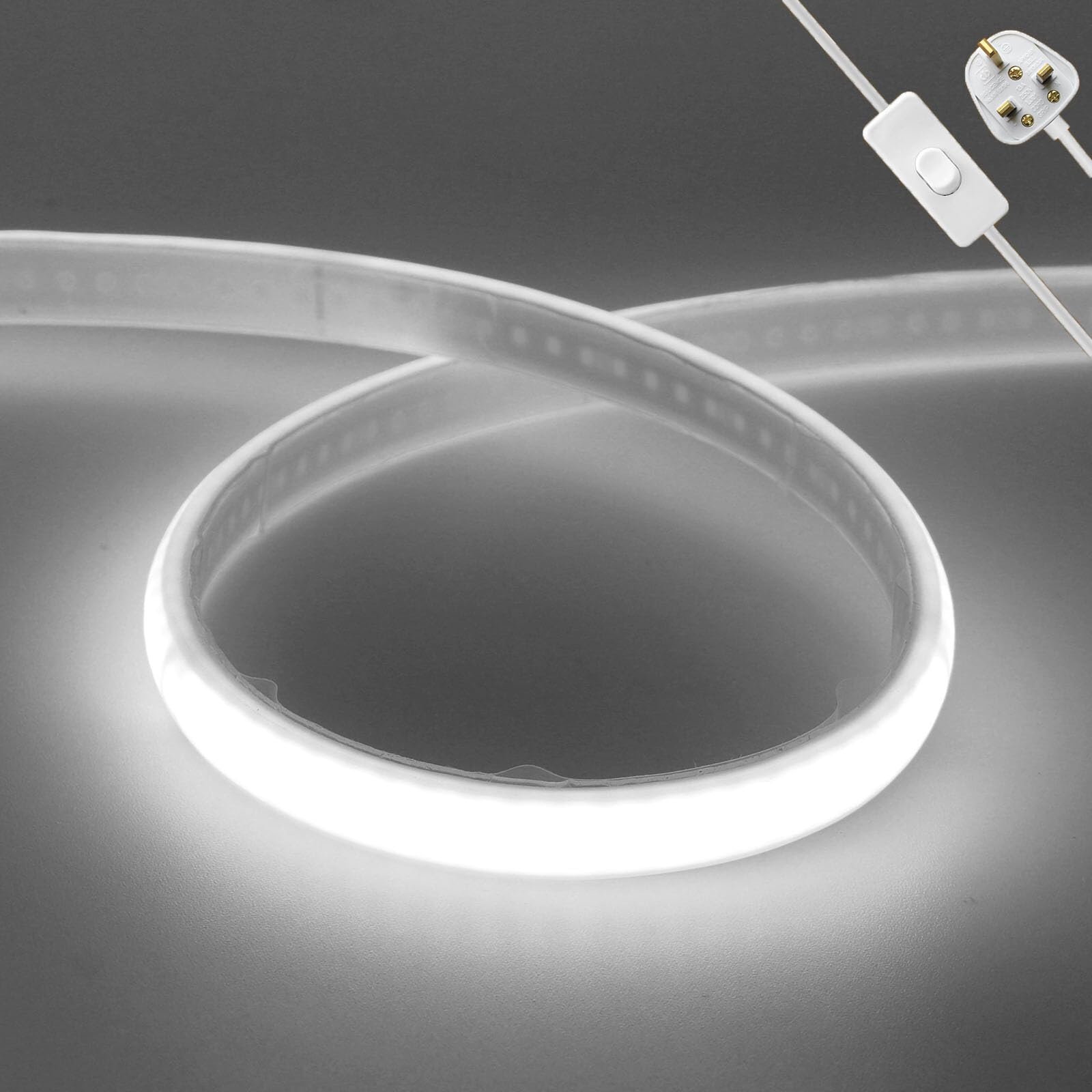 KAFULA 220V COB LED Neon Light Strip with On/Off, IP65 Waterproof Flexible, 7M Super Bright FCOB LED Fairy Light CRI90+, Can be Cut Every 10mm | 240 LEDs/m || 6000K White Light | Home Decor