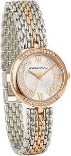 ساعة نسائية، إطار ذهبي وردي وفضي، مرصع بالكريستال، قطر 3.5 سم، سوار معدني مزدوج اللون، تصميم كلاسيكي، للمناسبات الرسمية