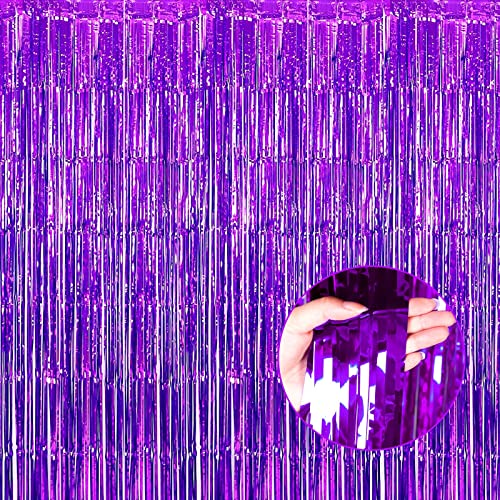 Image of 4 Pack Purple Foil Fringe Curtain Backdrop, 3.28Ft x 8.2Ft Metallic Tinsel Foil Fringe Streamer for Party, Photo Booth Props, Birthday, 2022 Graduation Decoration Party Supplies