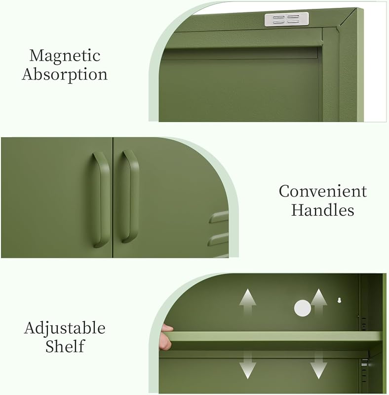 IRONFFICE Metal Storage Cabinet,Metal Cabinet with Doors and Adjustable Shelf,TV Stand with Storage,Morden TV Cabinet for Bedroom,Living Room,Avocado Green image 7