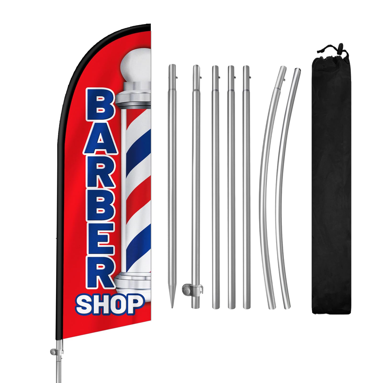 QSUM Barber Shop Feather Flag with Stainless Steel Flagpole,Ground Spike Advertising Flag,Suitable for Businesses and Storefronts Signs,8FT,1 Set(Style1)
