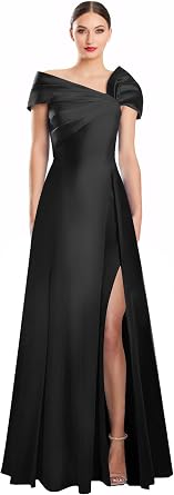 Off Shoulder Satin Formal Dresses Long A Line Evening Party Prom Dresses for Women EA002
