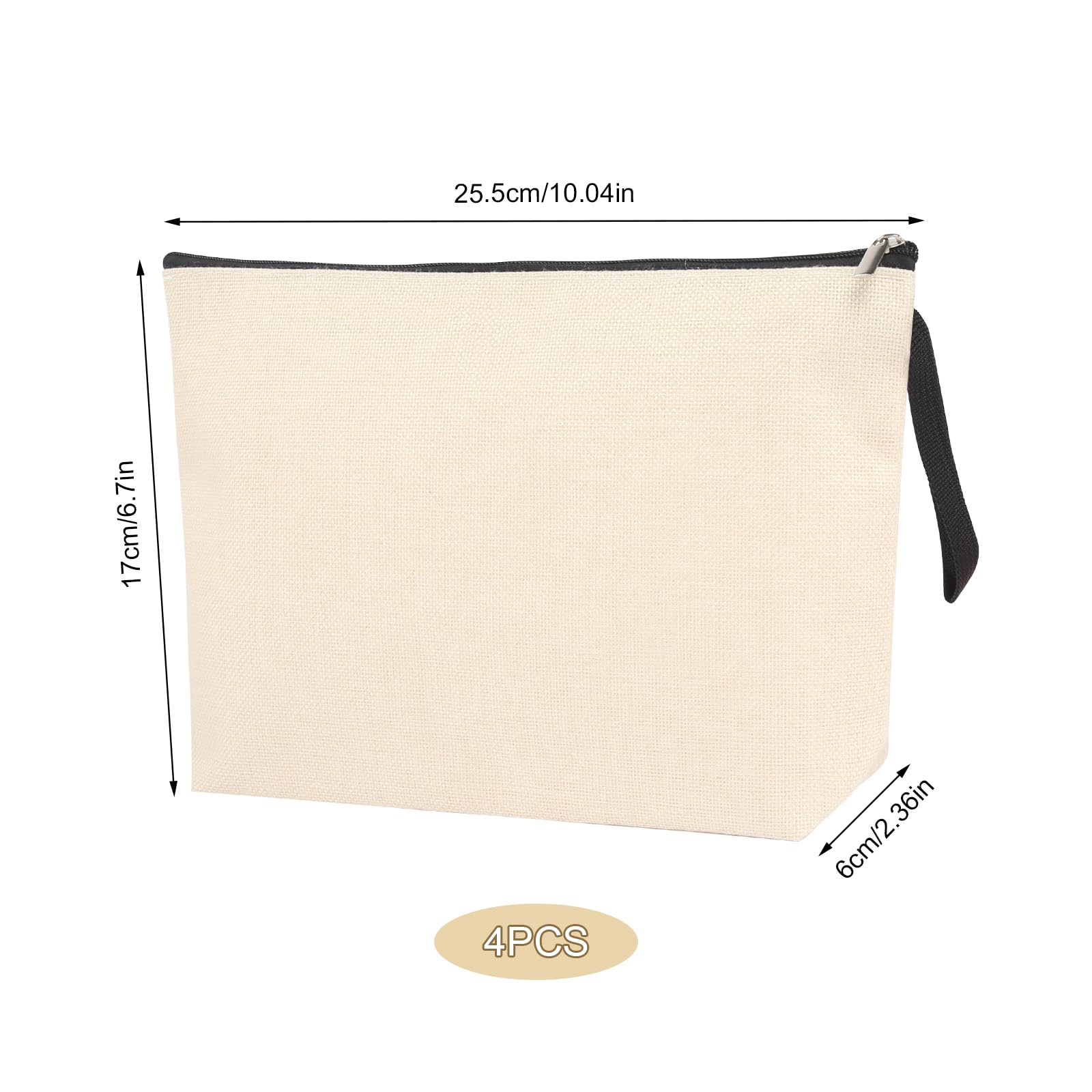 Trousse de Toilette Femme Pochette Tissu Zippée DIY Vierge Toile Rangement Voyage 4 Pièces