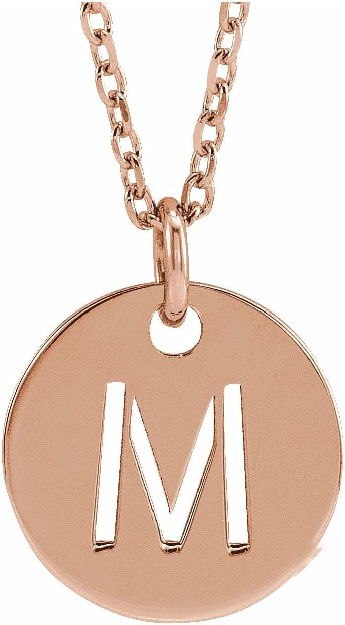 Diamond2Deal 14K Gold, Sterling Silver Or Platinum Initial Alphabet Disc Pendant 16-18" Necklace 10 mm