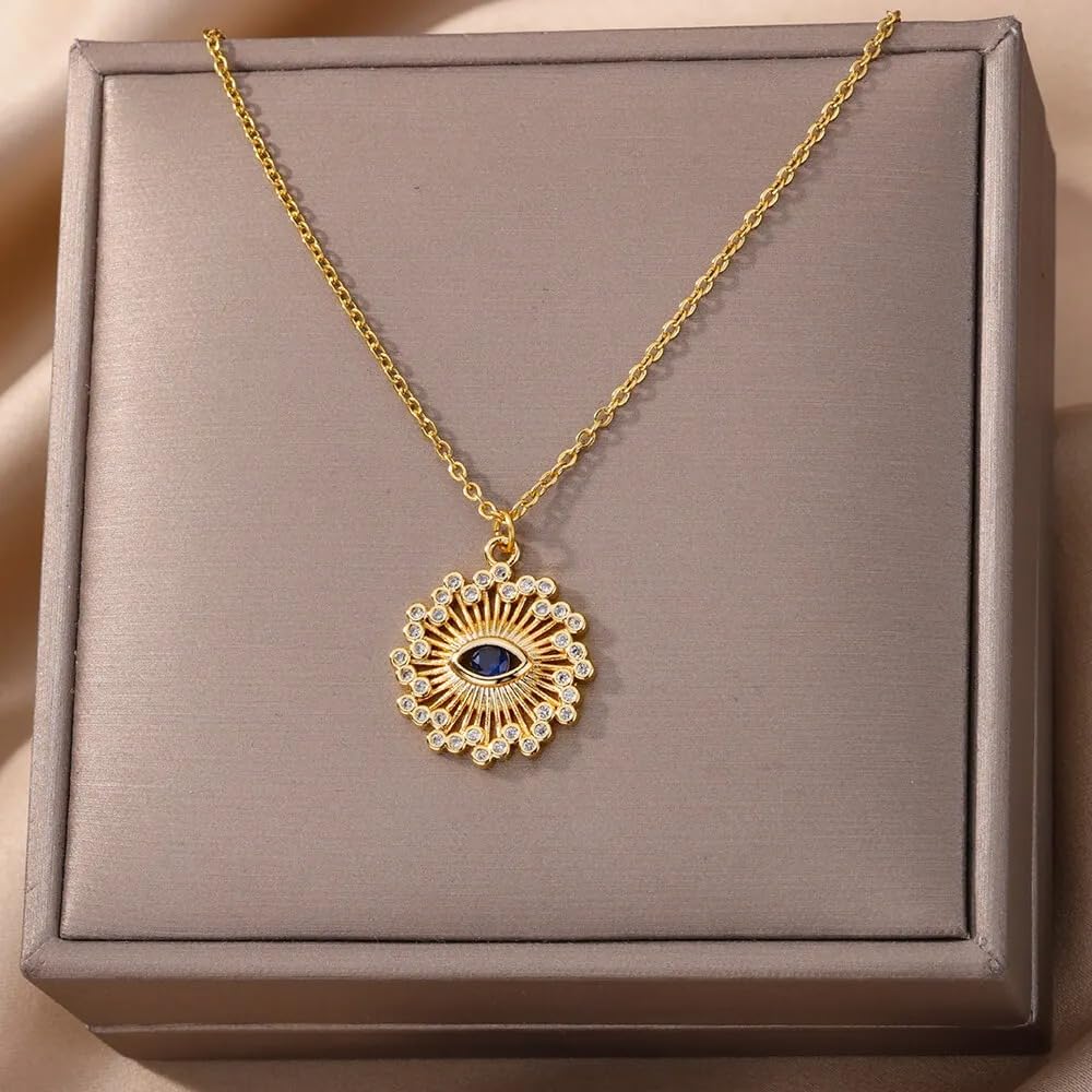 QHQQXN Accesorios para niñas Collar contra el Mal de Ojo para Mujeres y niñas, Collar Turco de Plata de Ley 925 con diseño de Mal de Ojo, Collar Bohemio con Forma de corazón, Collar contra el Mal de