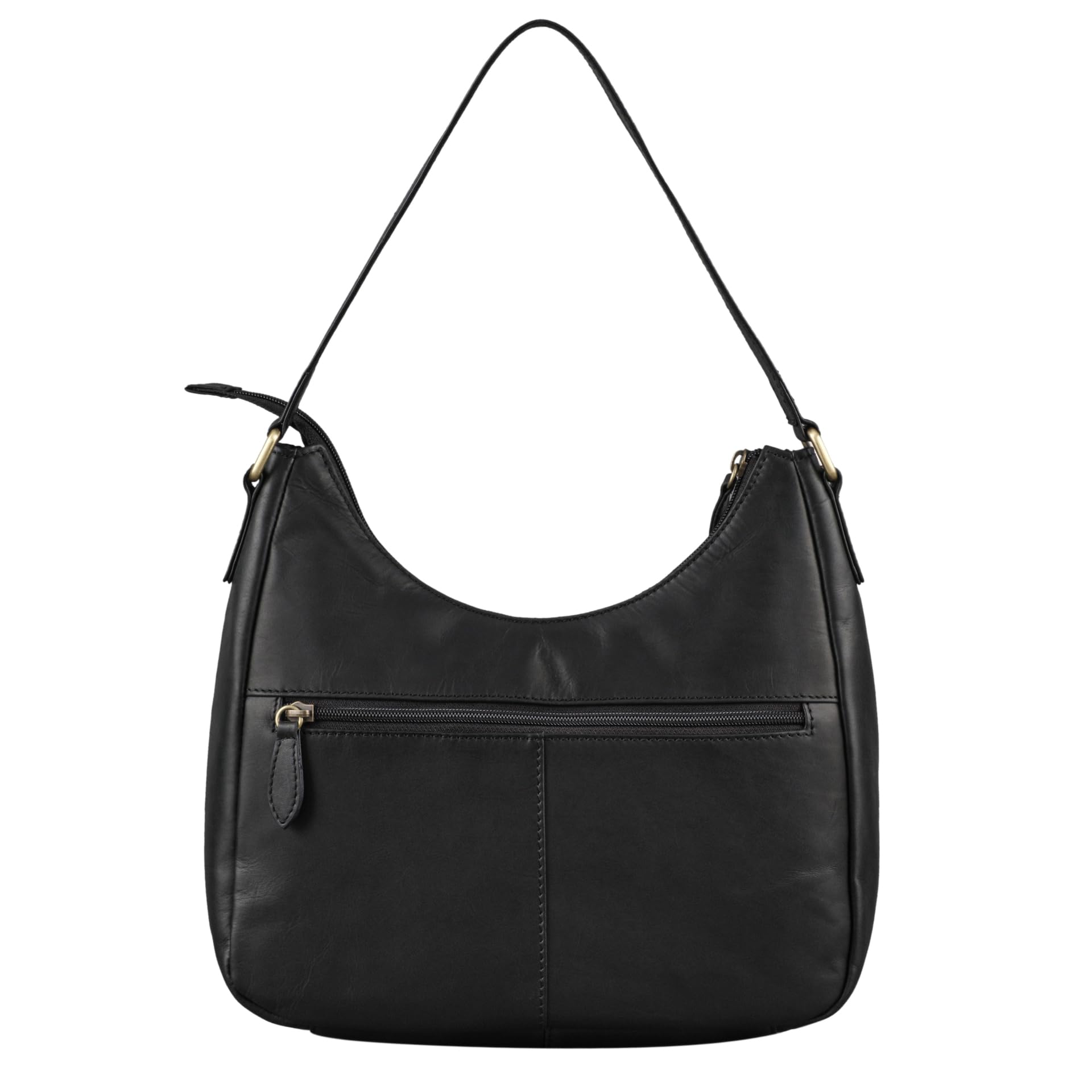 Benthill Handtasche Damen Echt Leder | Schultertasche aus echtem Rindsleder | Umhängetasche mit Reißverschluss | Ledertasche mit Henkel & Umhängegurt, Farbe:Schwarz