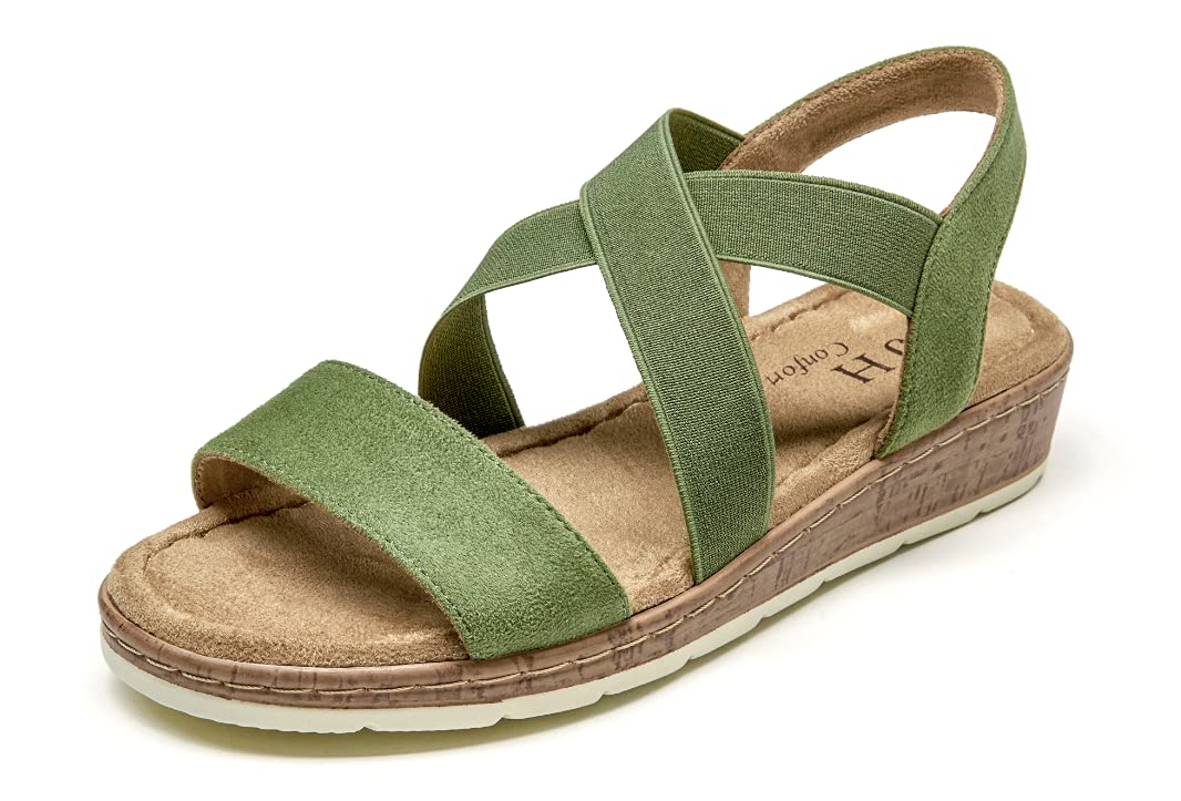 VJH confort Women's Flat Sandals, Comfort Slip-on Elastic Ankle Strap Slingback Light Weight Casual Walking Sandals