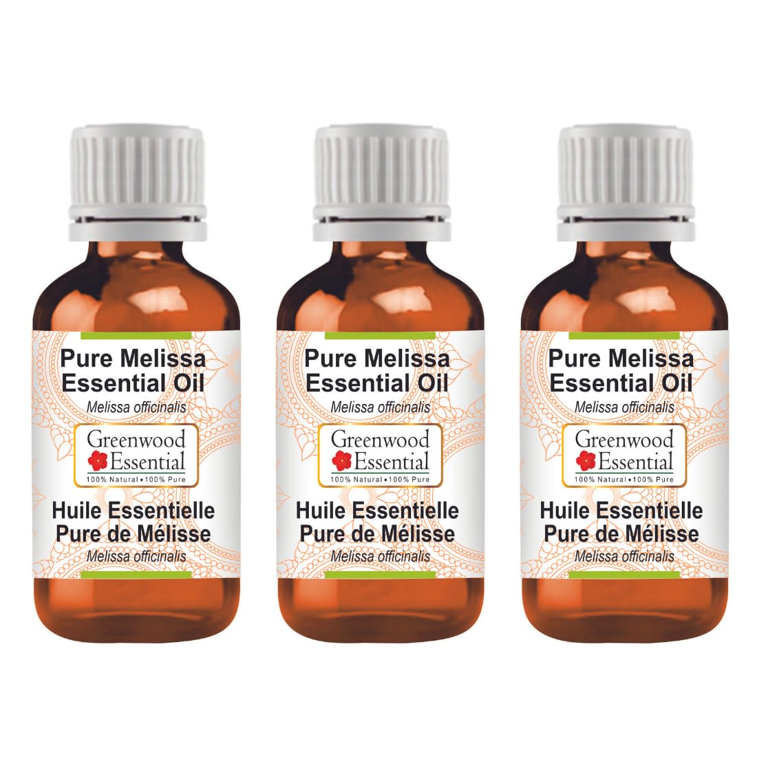 Greenwood Essential Pure Melissa Essential Oil (Melissa officinalis) Steam Distilled (Pack of Three) 100ml X 3 (10.1oz)