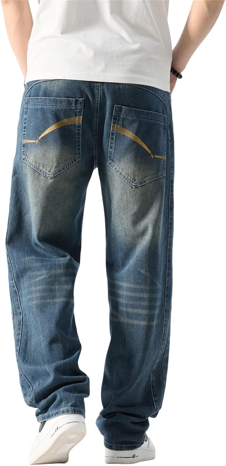 Semshedy Men's Baggy Jeans Wide Leg Jean Hip Hop Skater Streetwear Loose Fit Denim Pants 90s Style Vintage