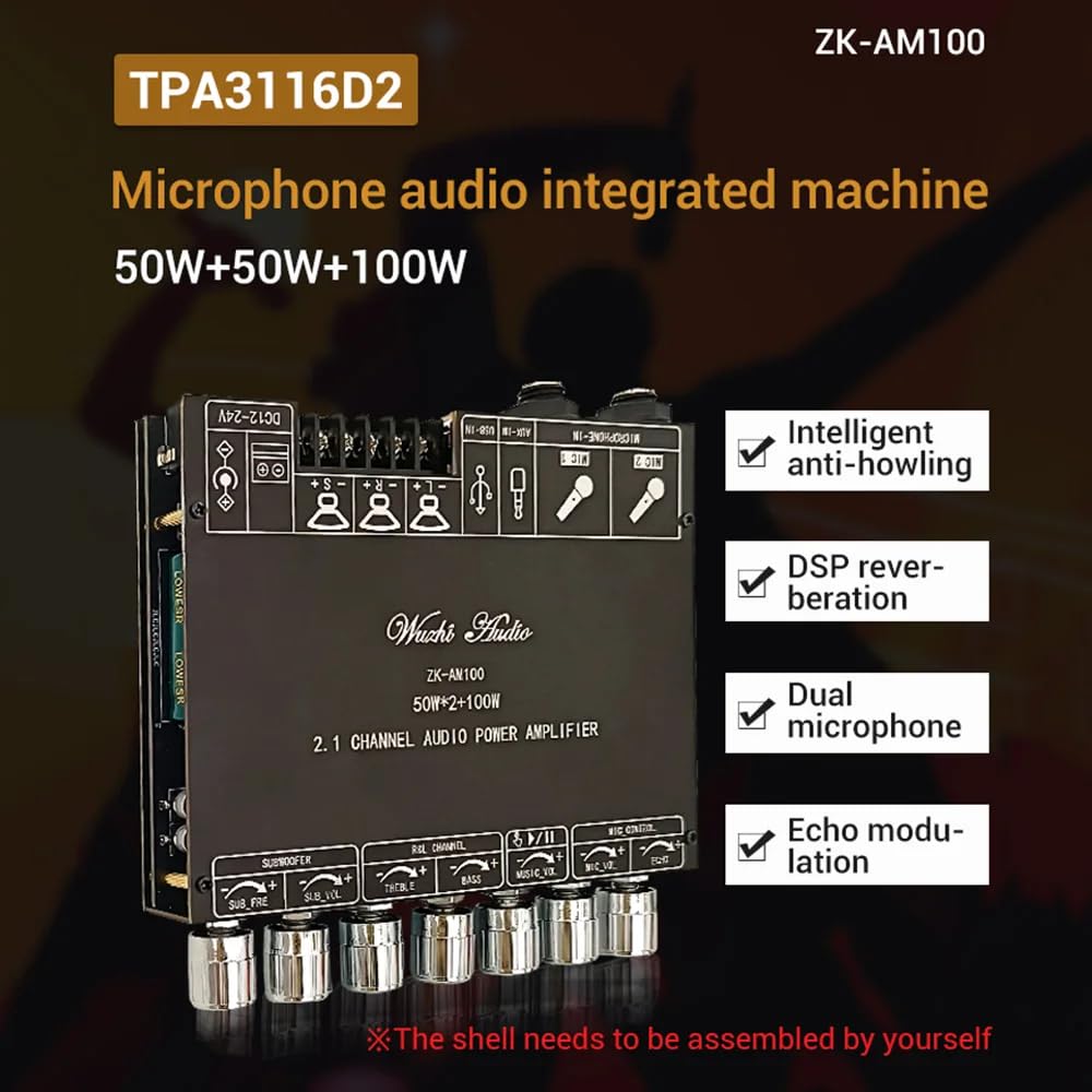 DollaTek Carte d'amplificateur Bluetooth 2.1 canaux 50+50+100 W Amplificateur de Classe D avec Module d'entrée Microphone adapté au système KTV DIY AM100