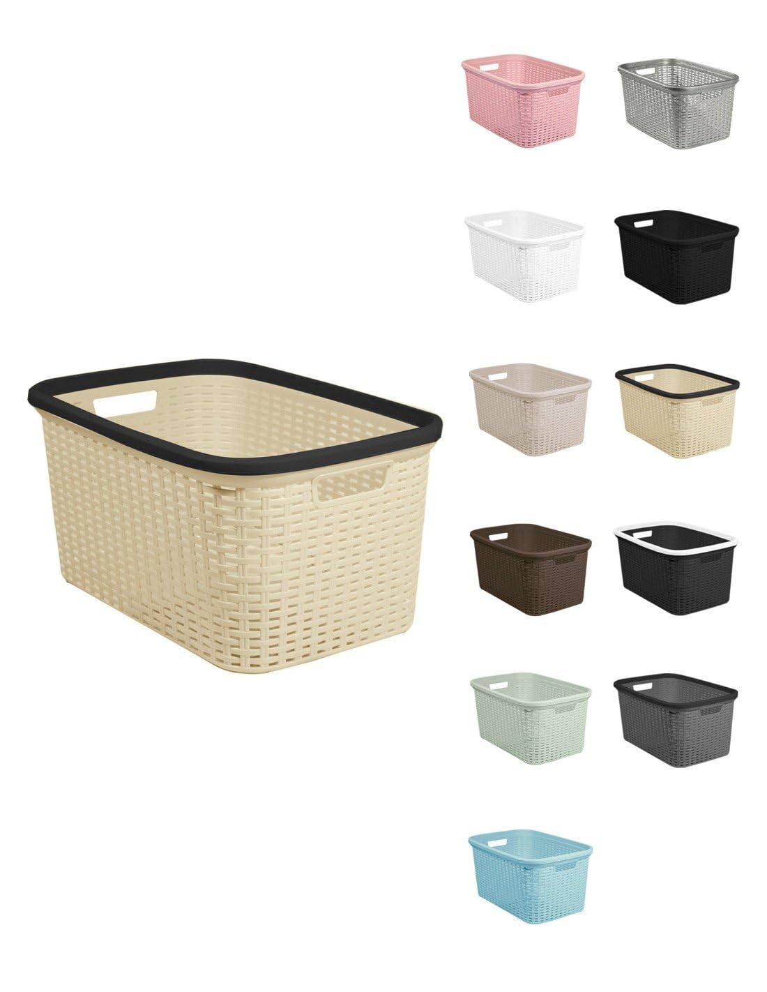 JARDIN202 - Cesta para la Colada 25 x 53 x 36 cm - Cesto ropa sucia – Cesta Rectangular con Asas diseño Mimbre | (Crema-Negro)
