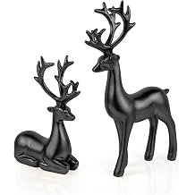 2 Pcs Christmas Deer Figurines Elegant Resin Reindeer Statues for Rustic Home Decor, Indoor Holiday Decorations, Black Deer Sculptures for Living Room, Bedroom, and OfficeBlack