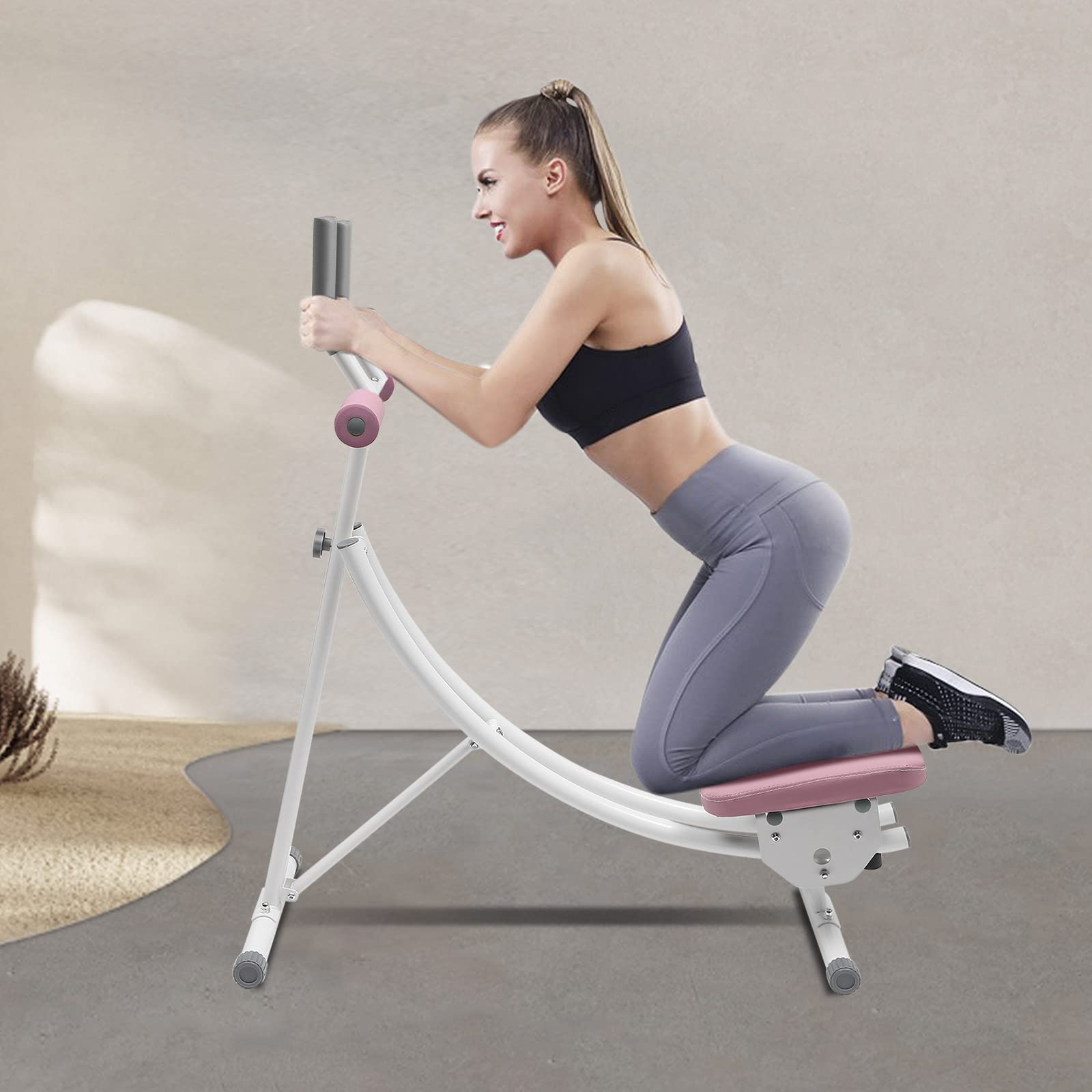 YIYIBYUS Ab Trainer Abdominal,Ab Machine Foldable Ab Cruncher Abdominal Workout Sit Up Bench Core Toner Shaper (Pink)-image-12