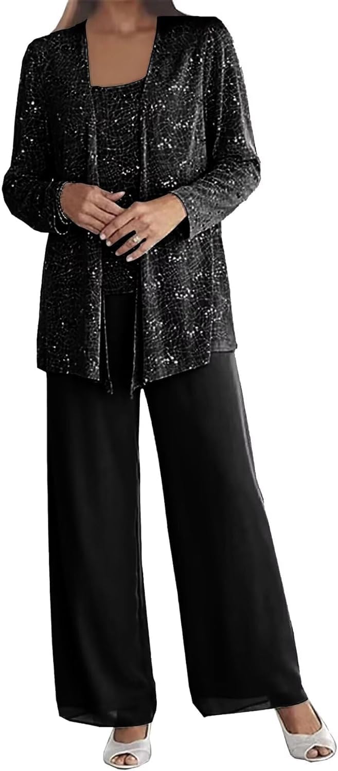 Vestido de novia para mujer falda y pantalón elegante traje de invitada de boda conjunto de 3 piezas de gasa con encaje y pantalón de novia conjunto de gasa para boda. (Negro,XL)
