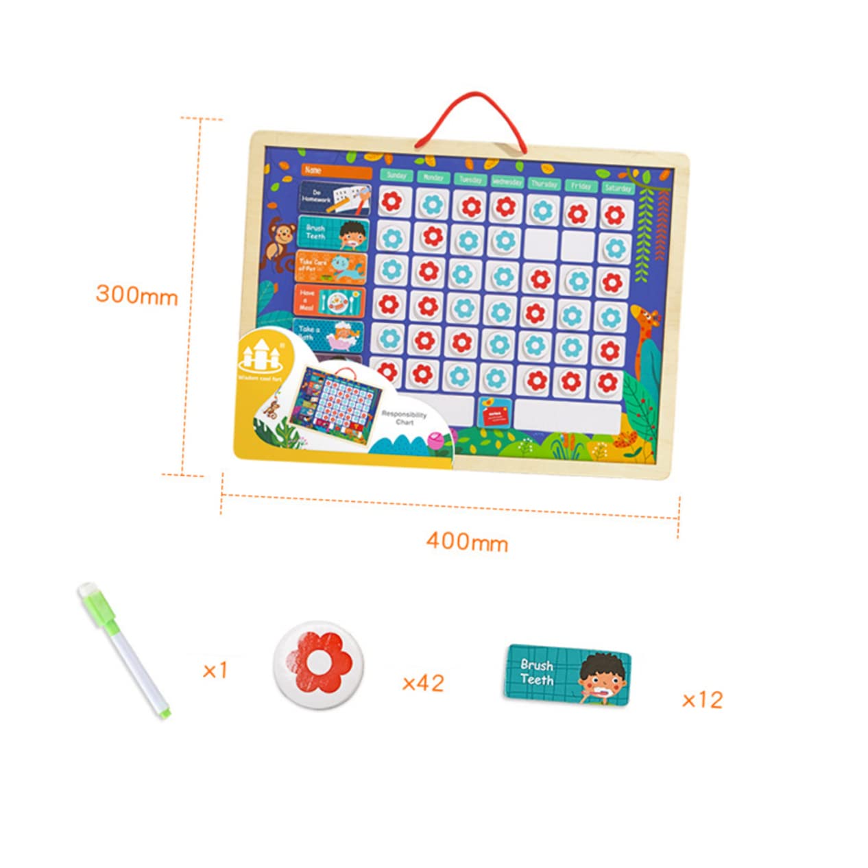 VILLCASE Tabla de Recompensas para Niños, Tablero Reutilizable de Madera