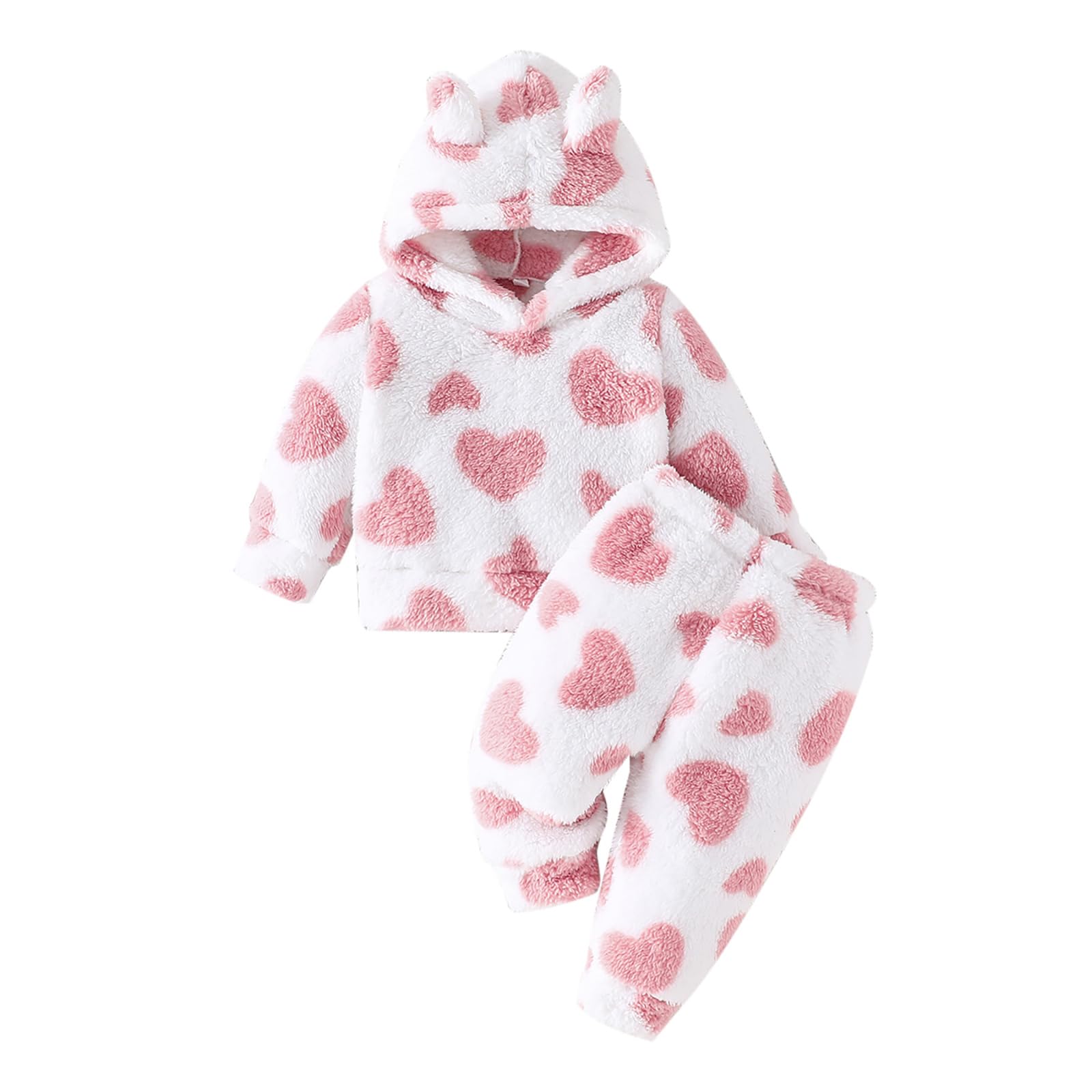 Kunyeah 2 szt. ubranka dla dziewczynek z polaru, dla małych dzieci, pluszowe, bluza dla noworodków, długi rękaw, zestaw spodni, ciepłe bluzy z kapturem, strój