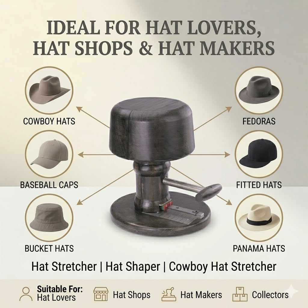 Wooden Hat Stretcher & Hat Block – Adjustable Hat Shaper for Cowboy & Fitted Hats