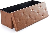 Sweetcrispy 43" Folding Storage Ottoman Bench - 660 lbs Capacity, Memory Foam Footrest Stool, Synthetic Leather Brown for Bedroom & Living Room
