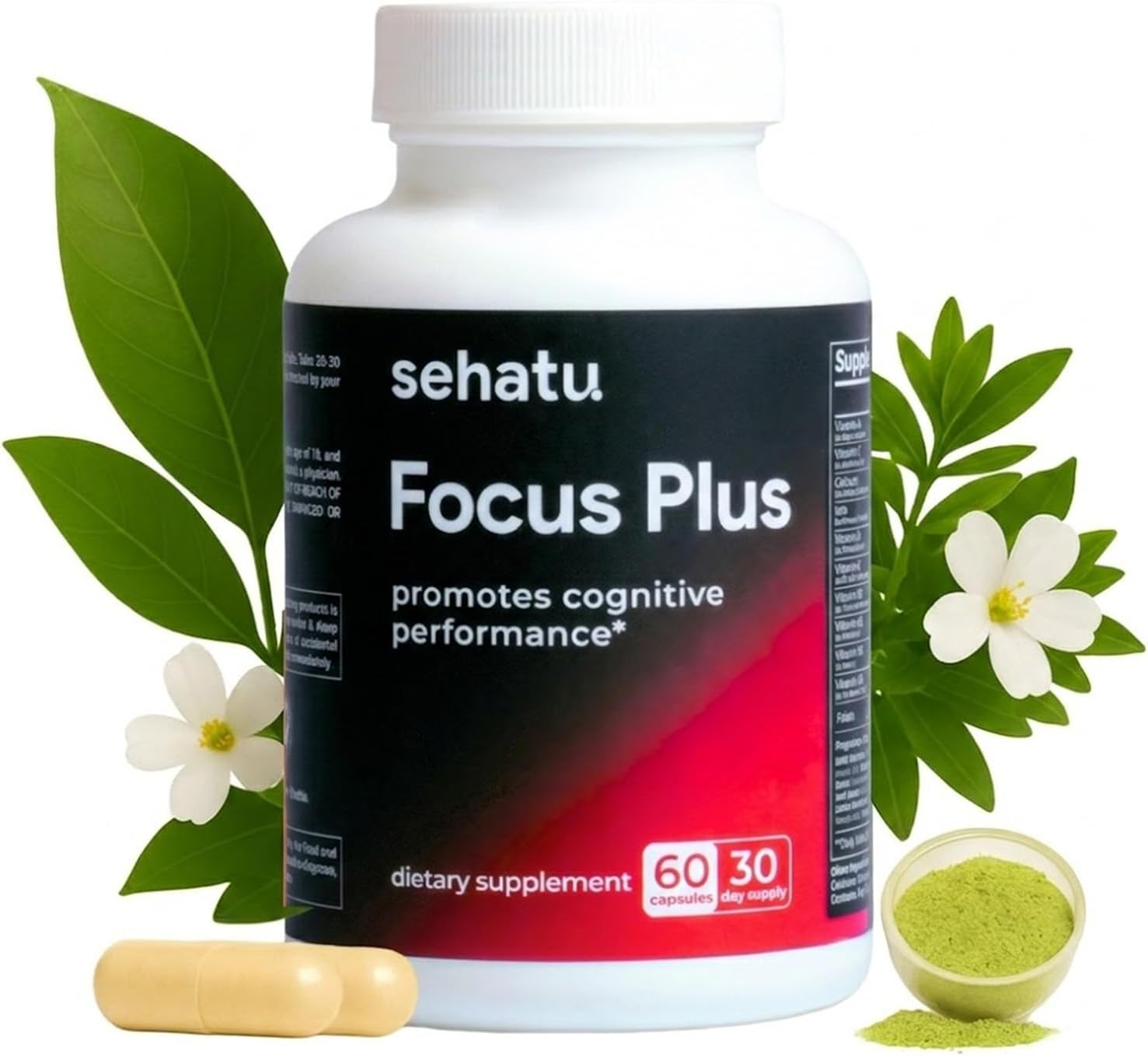 Focus Plus Cognitive Performance Enhancer | with N-Acetyl L-Tyrosine, DMAE Bitartrate, GABA, Glutamic Acid | Boosts Focus, Enhances Memory, Supports Brain Health | 60 Count | 30 Day Supply