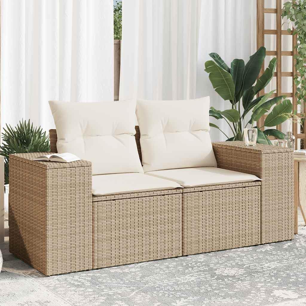 Beige Synthetic Poly Rattan Modular Outdoor Loveseat Sofa with Storage for Two-Person Seating Garden Patio Terrace Furniture