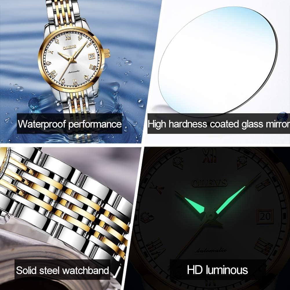 OLEVS Womens Automatic Watches Diamond Stainless Steel Self Winding Ladies Dress Wrist Watches Luminous Waterproof - Image 5