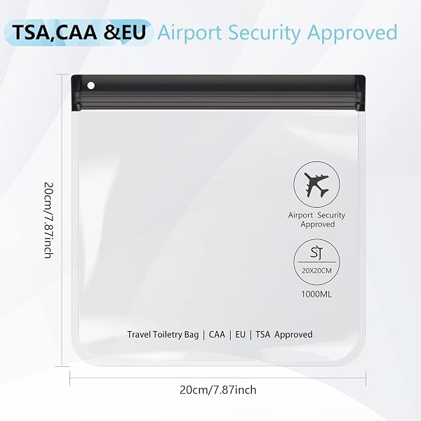 4PC Airport Security Liquids Bags 20X20 cm Clear TSA Approved Security Toiletry Bag Approved Hand Luggage Regulations Waterproof Liquids Wash Bags Travel Accessorie Holiday Essentials for Women/Men - 2