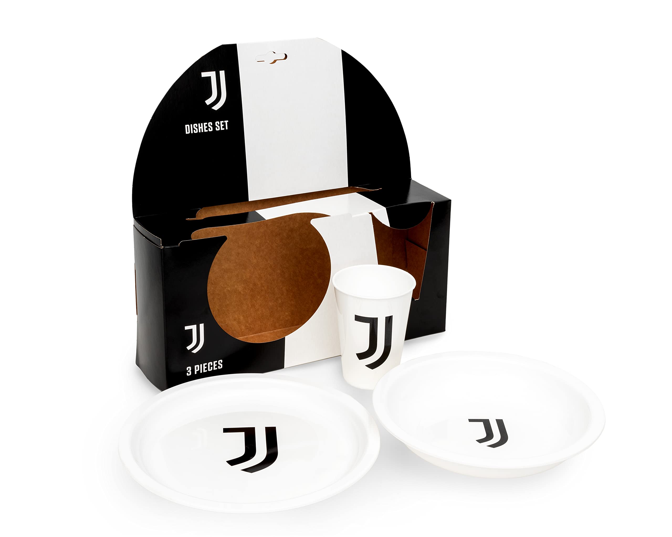 Set Regalo Ufficiale con 2 Piatti e Bicchiere Tifoso Bianco Nero in Plastica