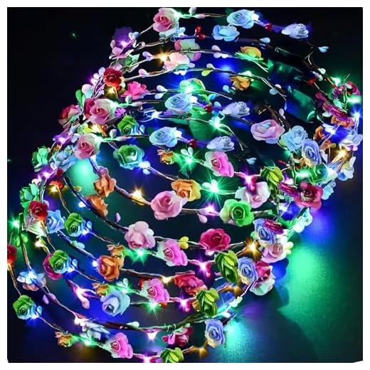 PTHTECHUS 12 PC Guirnaldas de Flores LED - Kronen Guirnalda de Flores Boho para Festival Boda, Corona de Joyas con LED Decoración para Niñas Mujeres (FKH-12)