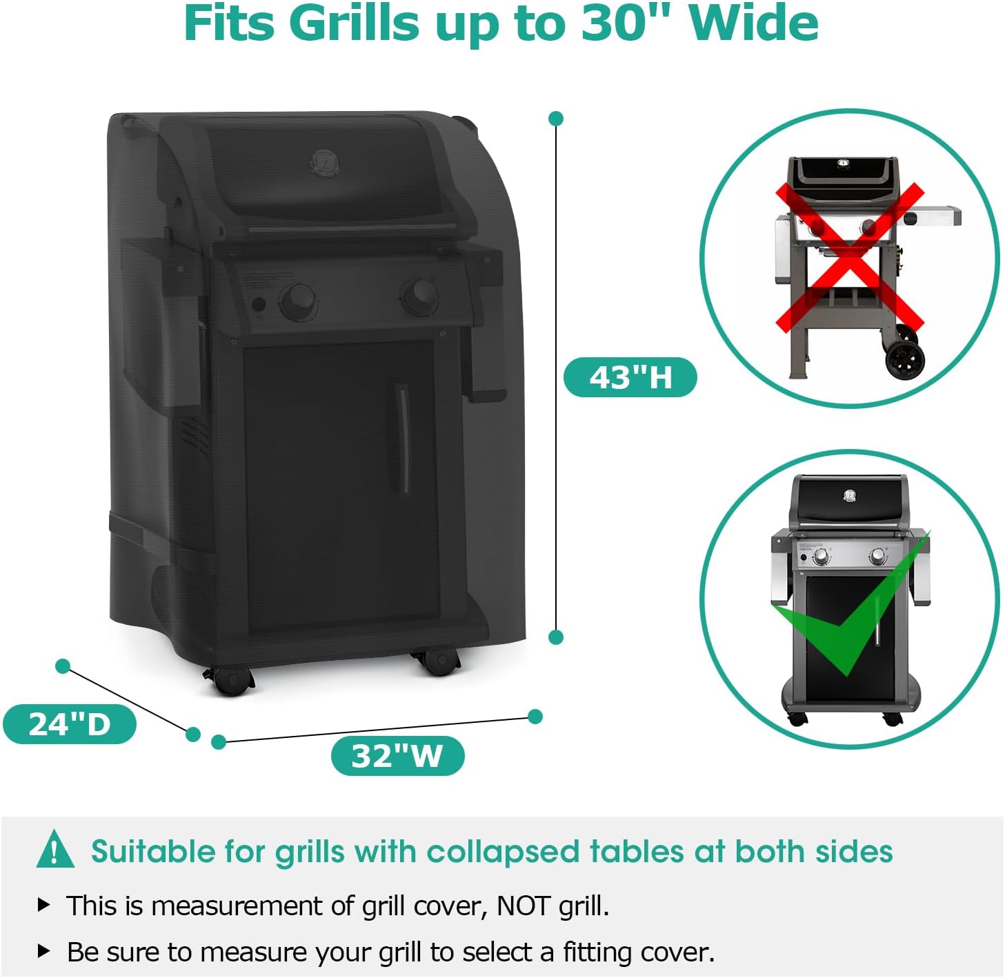 SunPatio 2 Burner Gas Grill Cover 32 inch, Waterproof Small BBQ Grilling Cover, Compatible with Weber Char-Broil Nexgrill and More Grills with Collapsed Side Tables, All Weather Protection - Image 2