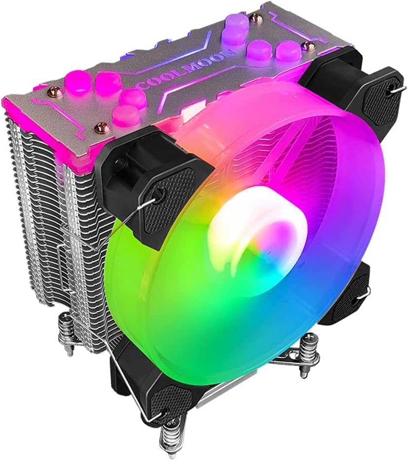 RGB CPU Cooler, Rainbow LED, 4 Copper Heat Pipes for Intel/AMD Ryzen, 120mm PWM Fan, up to 125W Cooling Power