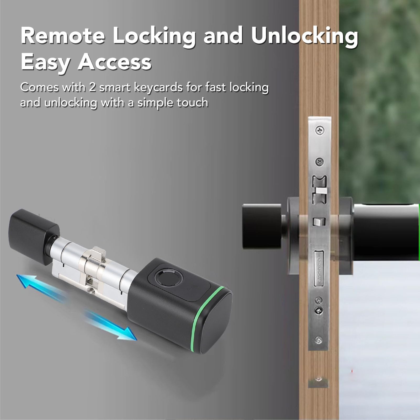 Pongnas Cilindro Smart Senza Chiave, Serratura Bluetooth con Memoria per | Accesso con App , Corpo in Lega di Alluminio e Ottone, per Porte 35-45 Mm, 2 Card e 2 Chiavi, IP5X Anti-spruzzi