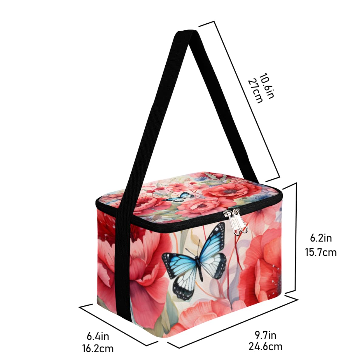 Lunch Bags for Women Men 9 Cans,Roses Peony Hot & Cold Food Delivery Bag Insulated Grocery Bag Insulated Lunch Box Butterfly Cooler Bag for Office Work Picnic Beach