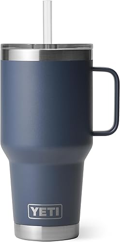 Miniatura 79 de YETI Rambler - Vaso de viaje con asa y tapa con pajilla, de 42 onzas, con aislamiento al vacío con asa, acero inoxidable, color azul ola grande Azul