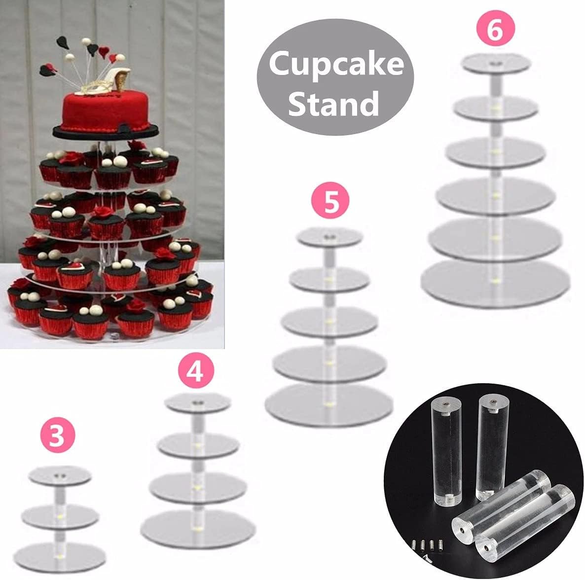 3/4/5/6 Tier Clear White Round Cup Cake Stand Acrylic Cupcake Stand Supplies Display Tower Wedding Birthday Party Decoration (7 Tiers)