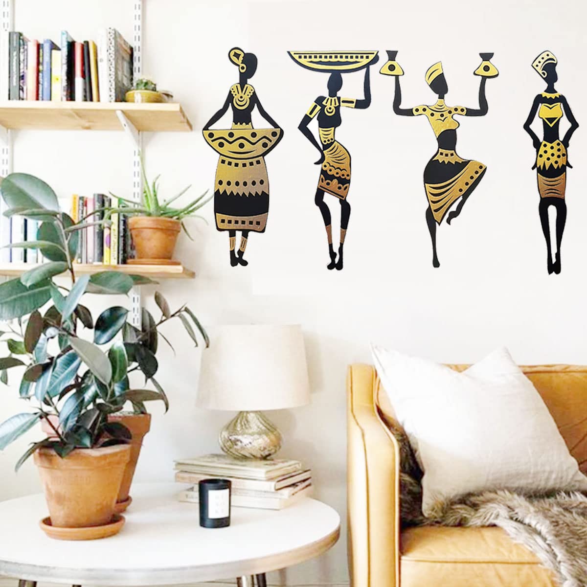 300Sparkles Tribal Women 4 Pcs. Set Golden And Black Wooden Wall Decor Home Decorative Items Living Room Office Decoration Wall Art Hanging Black (Style-2), Pre-Pasted, 30.5 cms 4